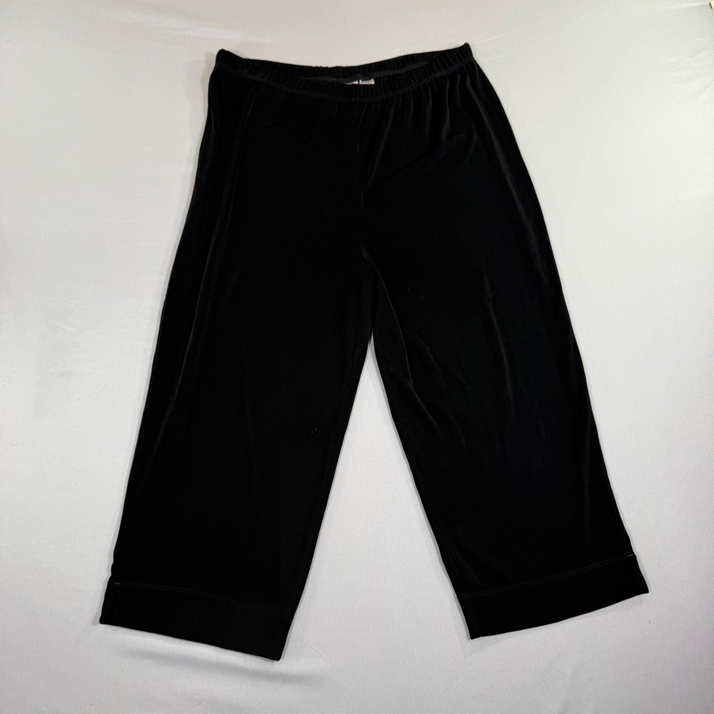 Chico's Travelers Pants Womens Size 2 Black Crop Wide Leg Elastic Waist Travel